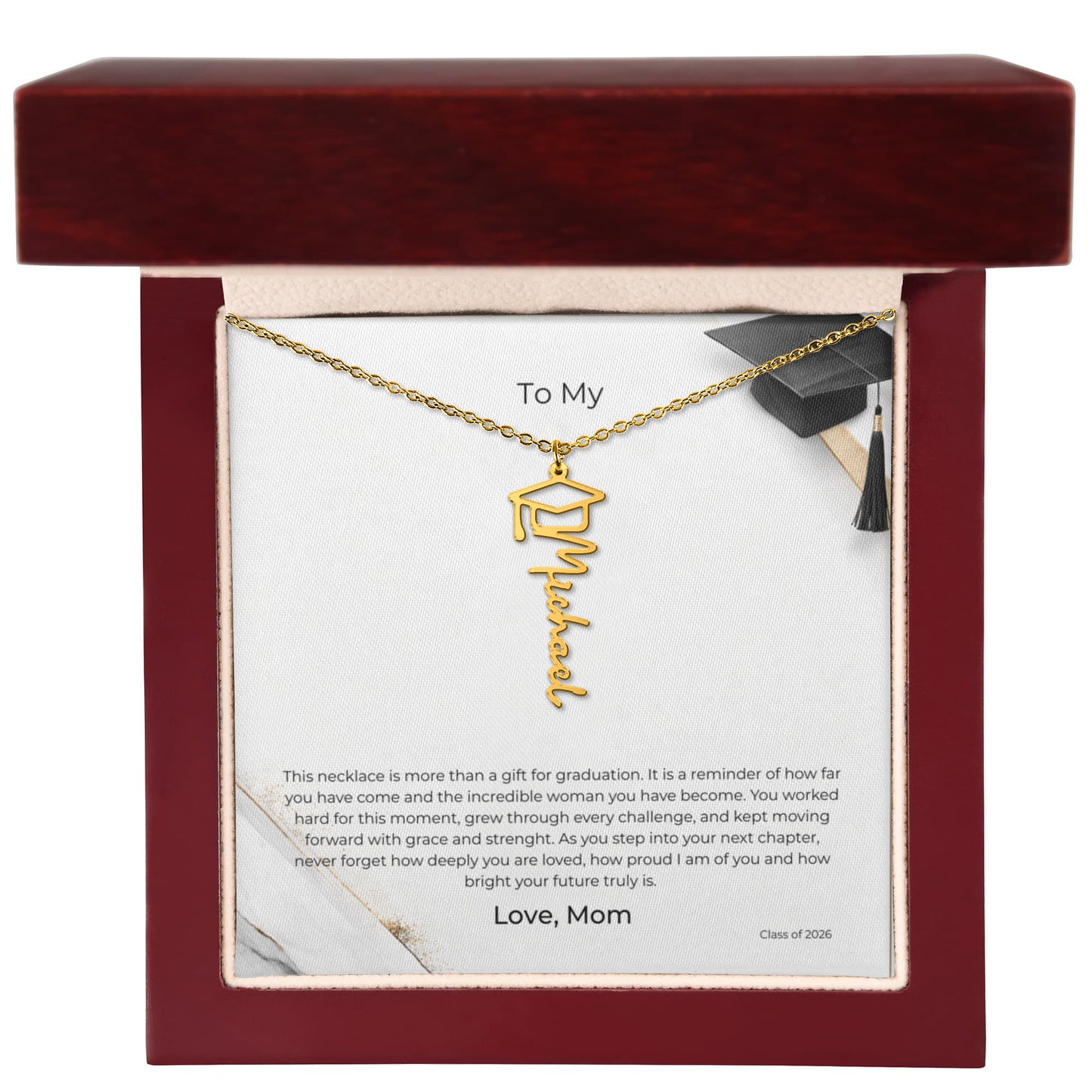 To My Daughter – Graduation Name Cap Necklace – Proud of the Woman You've Become - From Mom