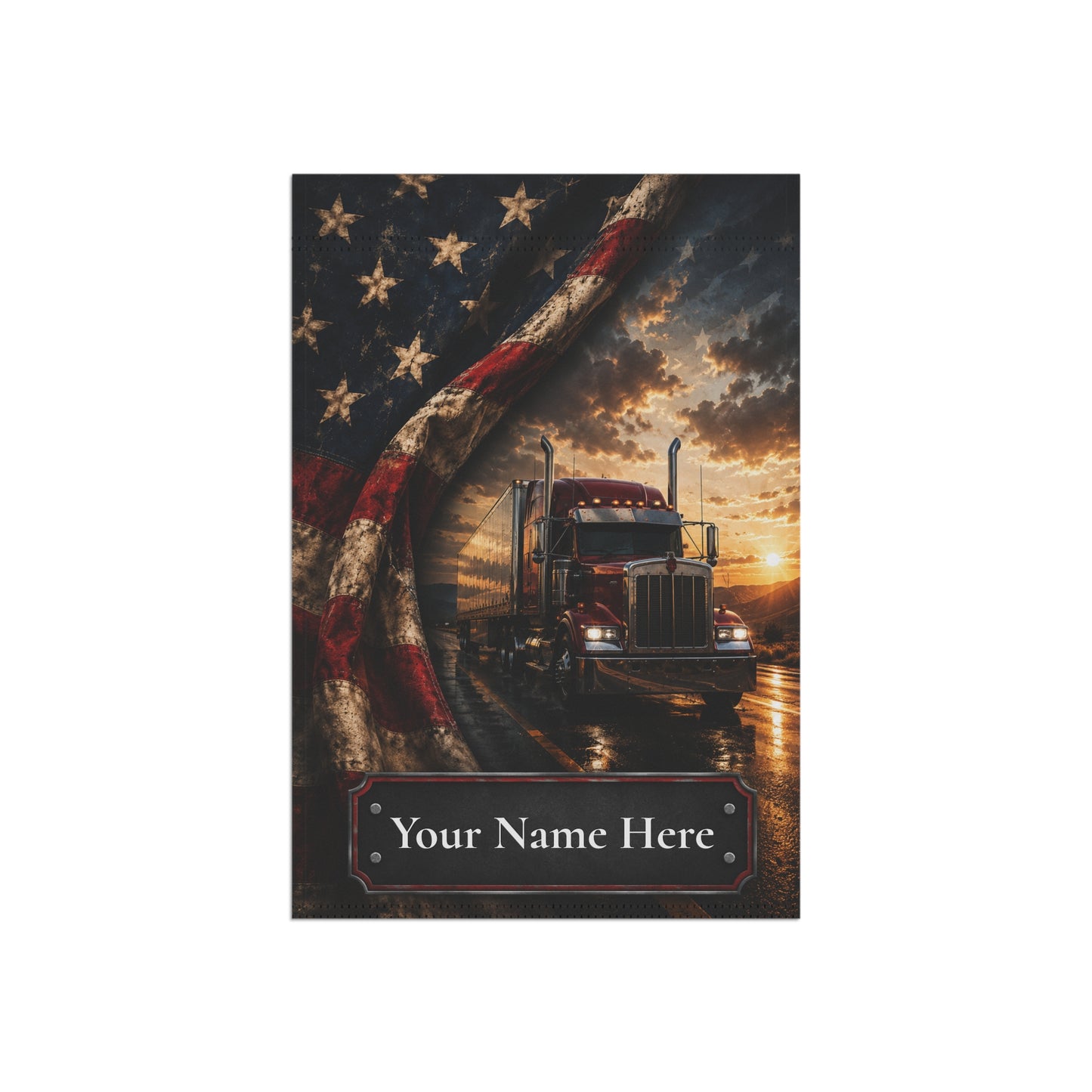 Personalized Patriotic Truck Garden Flag — Custom Name USA Semi-Truck Banner