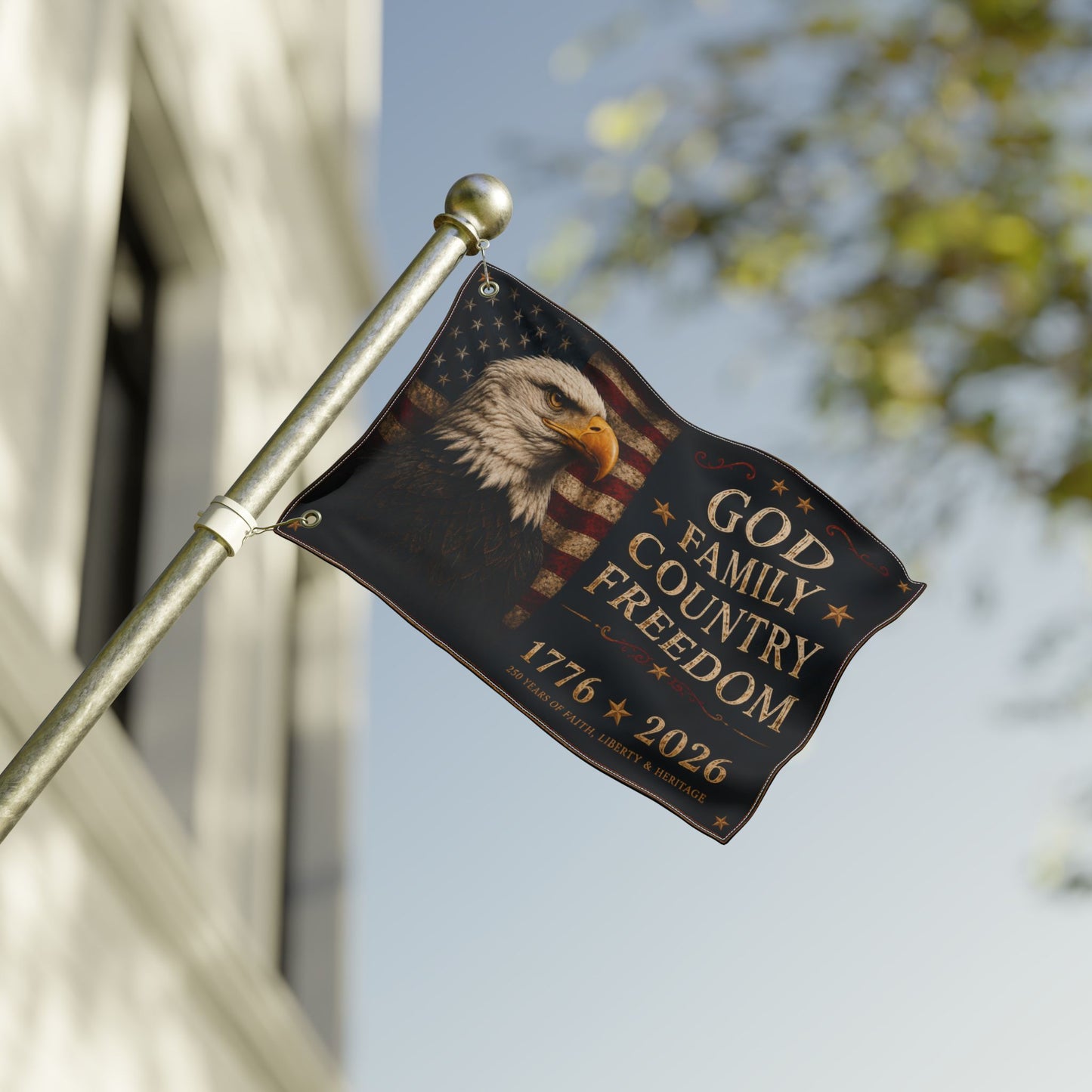 God Family Country Freedom Patriotic House Flag | American Eagle Outdoor Flag | America 250 Home Decor