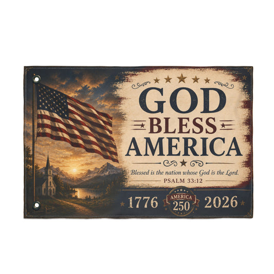 God Bless America House Flag | America 250 Christian Patriotic Flag | Psalm 33:12 Outdoor Porch Decor | 1776–2026 Heritage Collection