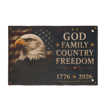 God Family Country Freedom Patriotic House Flag | American Eagle Outdoor Flag | America 250 Home Decor