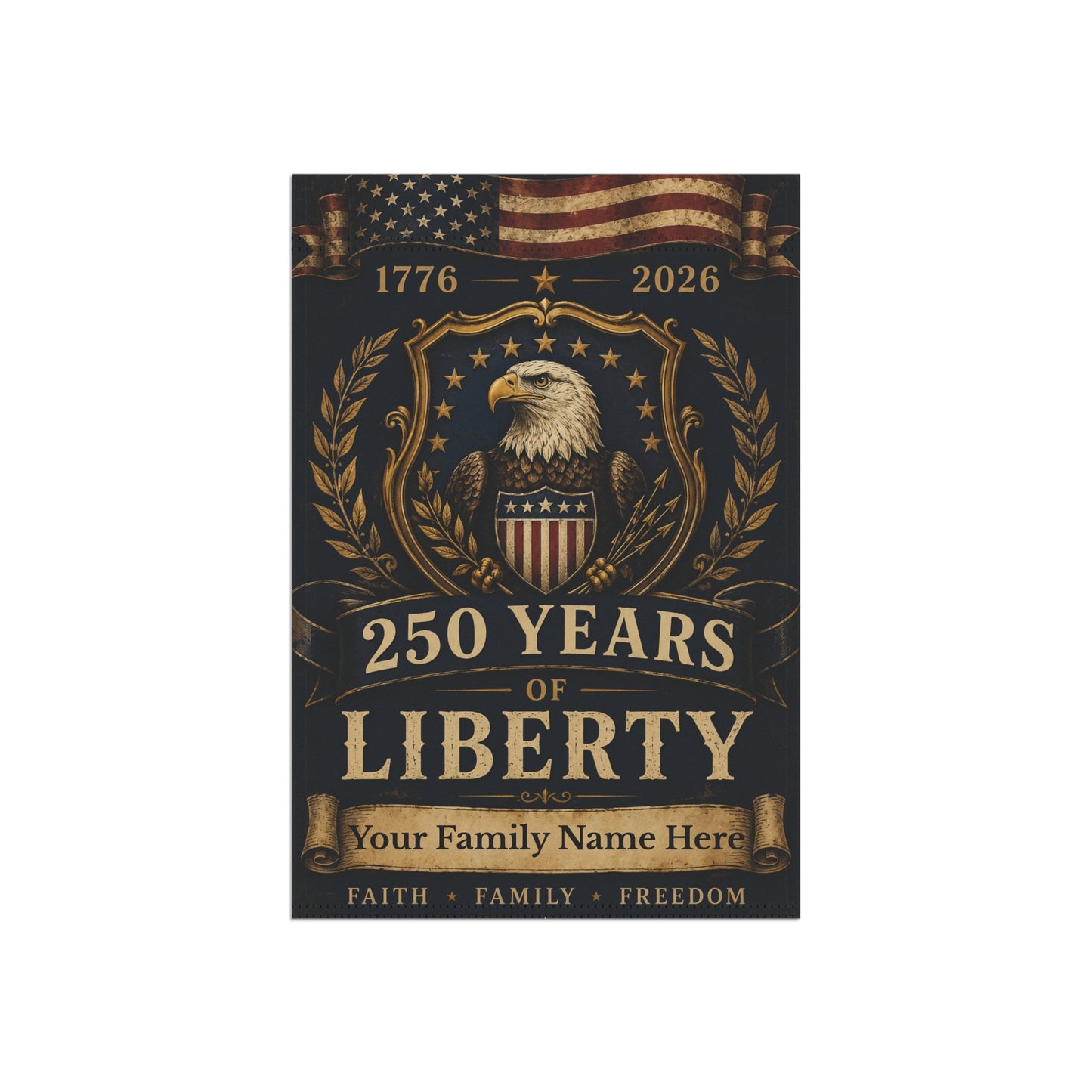 Personalized 250 Years of Liberty Garden Flag | Custom Family Name Patriotic Eagle Flag | America 250 Heritage Collection | 1776–2026