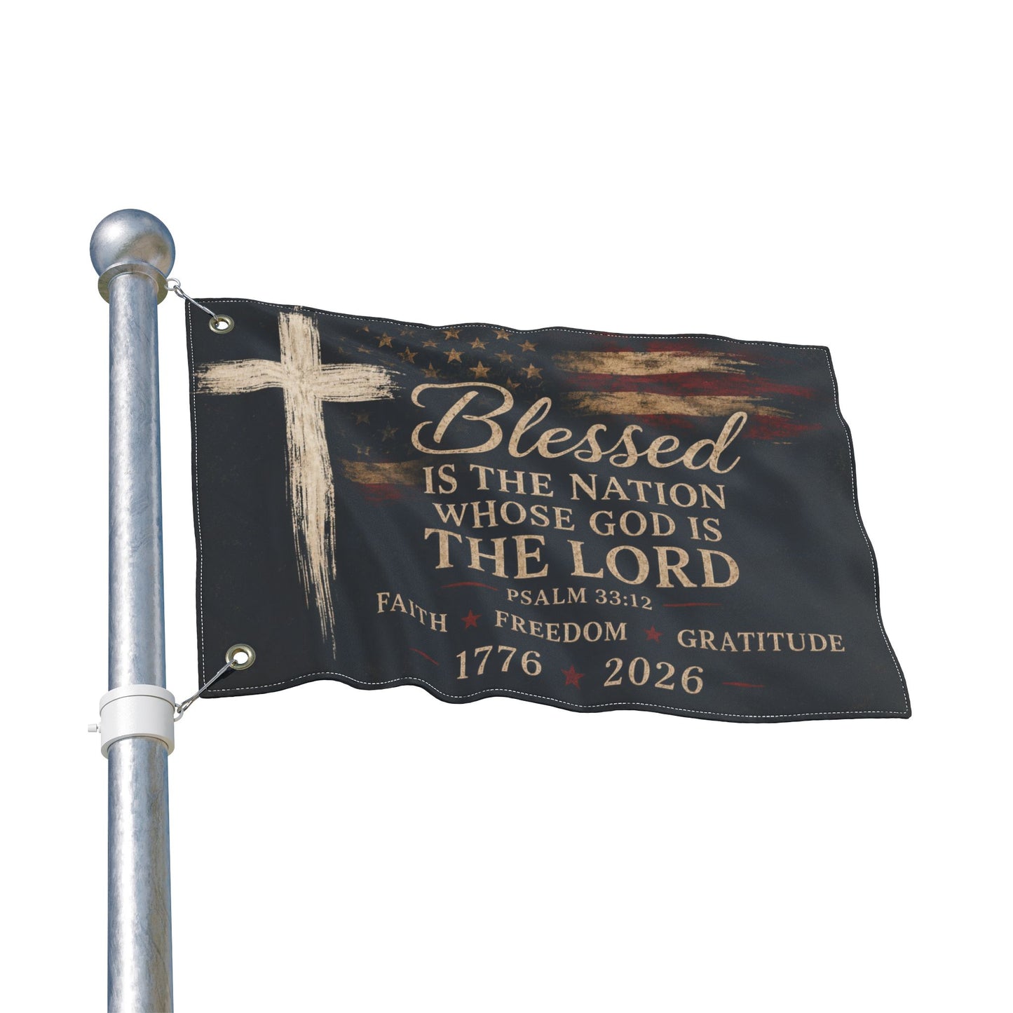 Faith & Freedom Christian House Flag | Blessed Is the Nation Psalm 33:12 | America 250 Patriotic Outdoor Flag | 1776–2026 Porch Décor