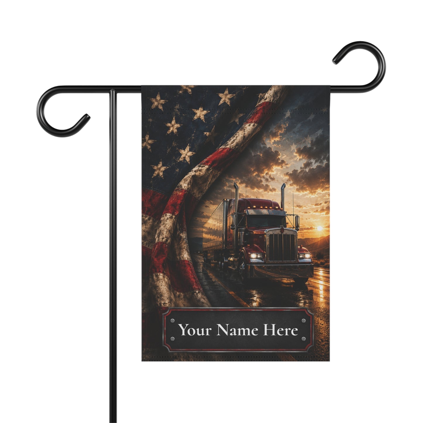 Personalized Patriotic Truck Garden Flag — Custom Name USA Semi-Truck Banner