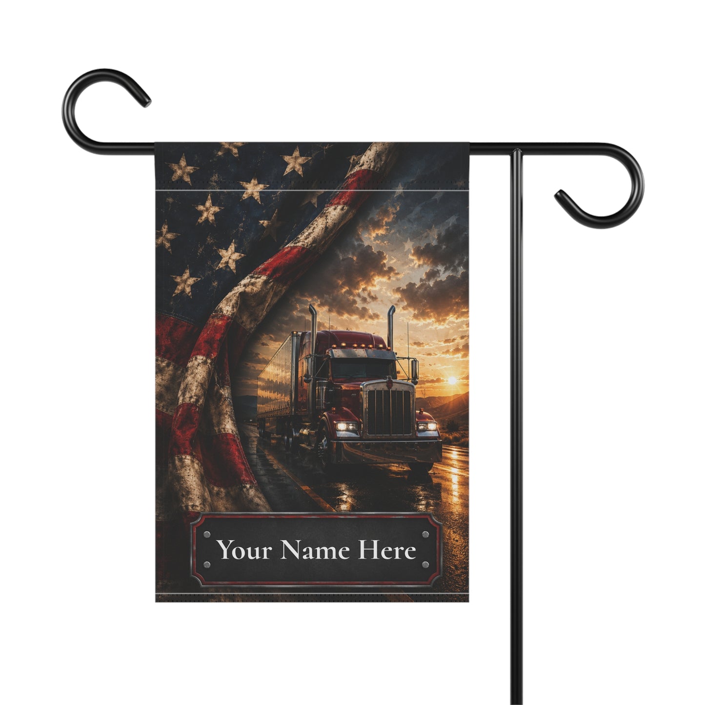 Personalized Patriotic Truck Garden Flag — Custom Name USA Semi-Truck Banner