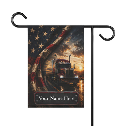 Personalized Patriotic Truck Garden Flag — Custom Name USA Semi-Truck Banner