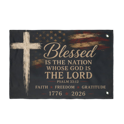 Faith & Freedom Christian House Flag | Blessed Is the Nation Psalm 33:12 | America 250 Patriotic Outdoor Flag | 1776–2026 Porch Décor