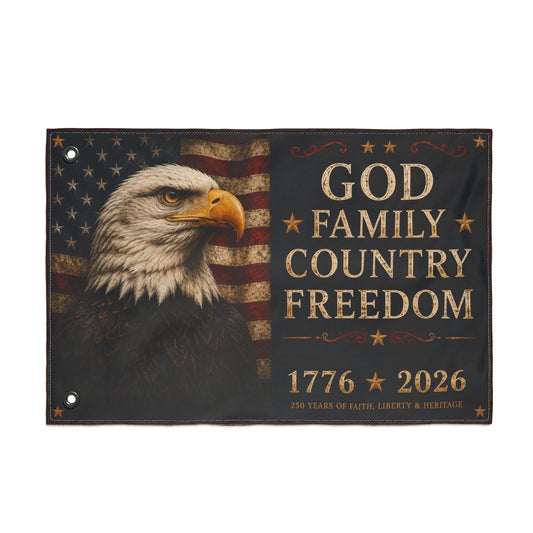 God Family Country Freedom Patriotic House Flag | American Eagle Outdoor Flag | America 250 Home Decor
