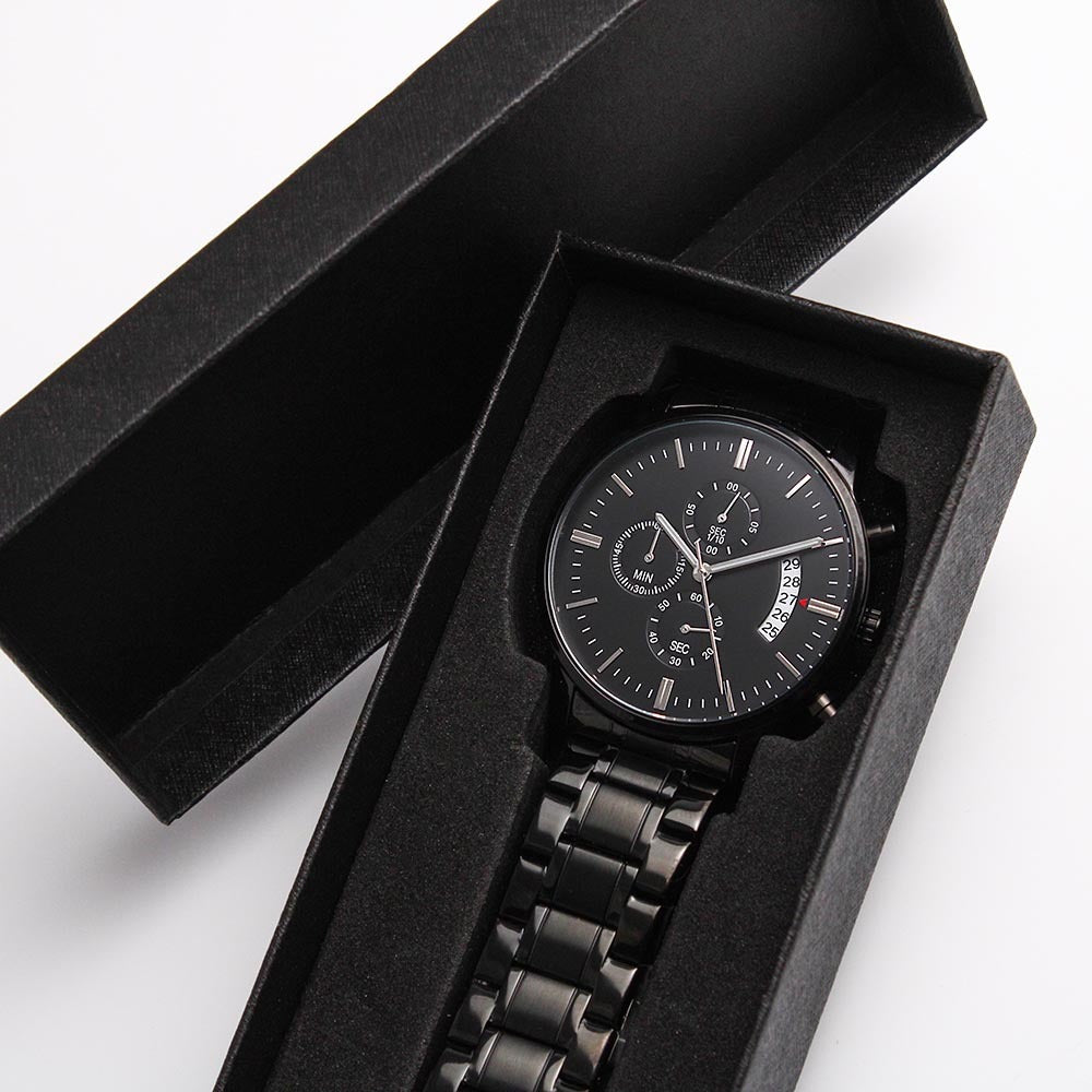 Graduation Gift for Son from Dad – Engraved Black Chronograph Watch – Class of 2026