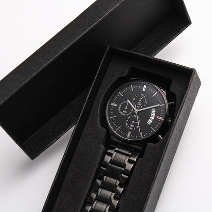 Graduation Gift for Son from Dad – Engraved Black Chronograph Watch – Class of 2026