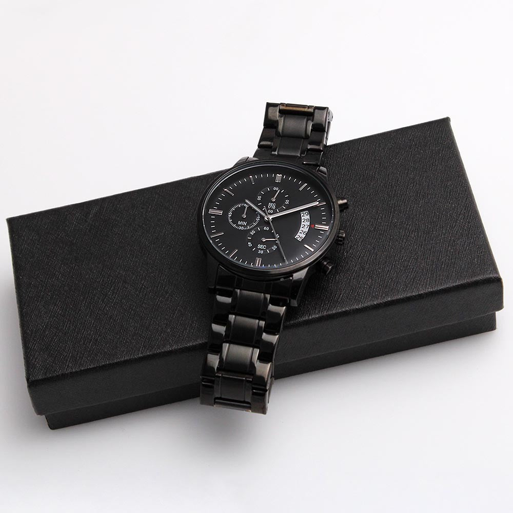 Graduation Gift for Son from Dad – Engraved Black Chronograph Watch – Class of 2026