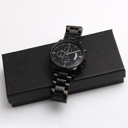 Graduation Gift for Son from Dad – Engraved Black Chronograph Watch – Class of 2026
