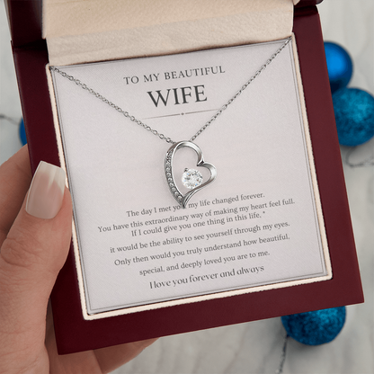 Gift for Wife Necklace with Message Card – To My Beautiful Wife Forever Love Necklace