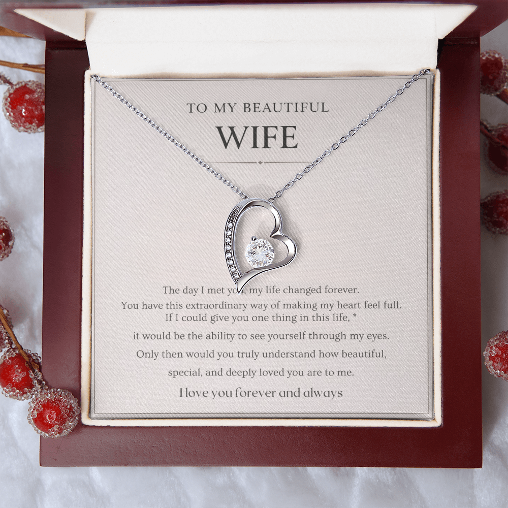 Gift for Wife Necklace with Message Card – To My Beautiful Wife Forever Love Necklace
