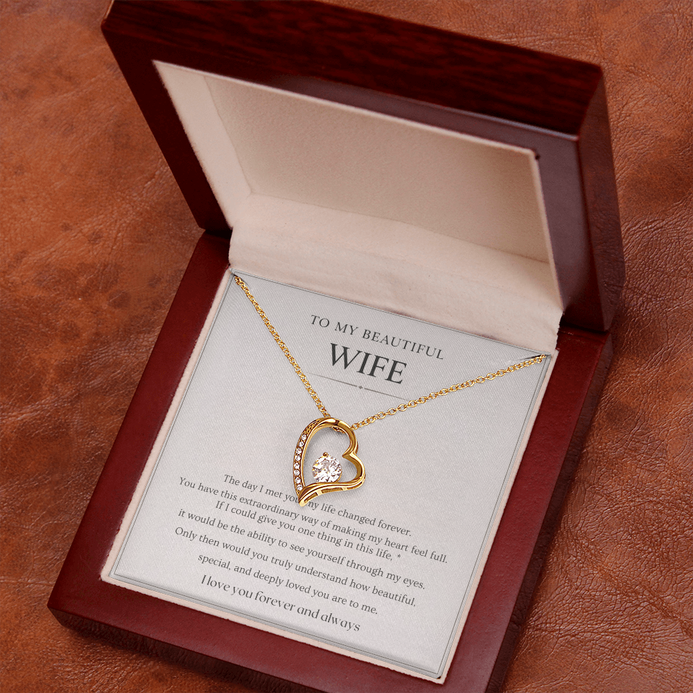 Gift for Wife Necklace with Message Card – To My Beautiful Wife Forever Love Necklace