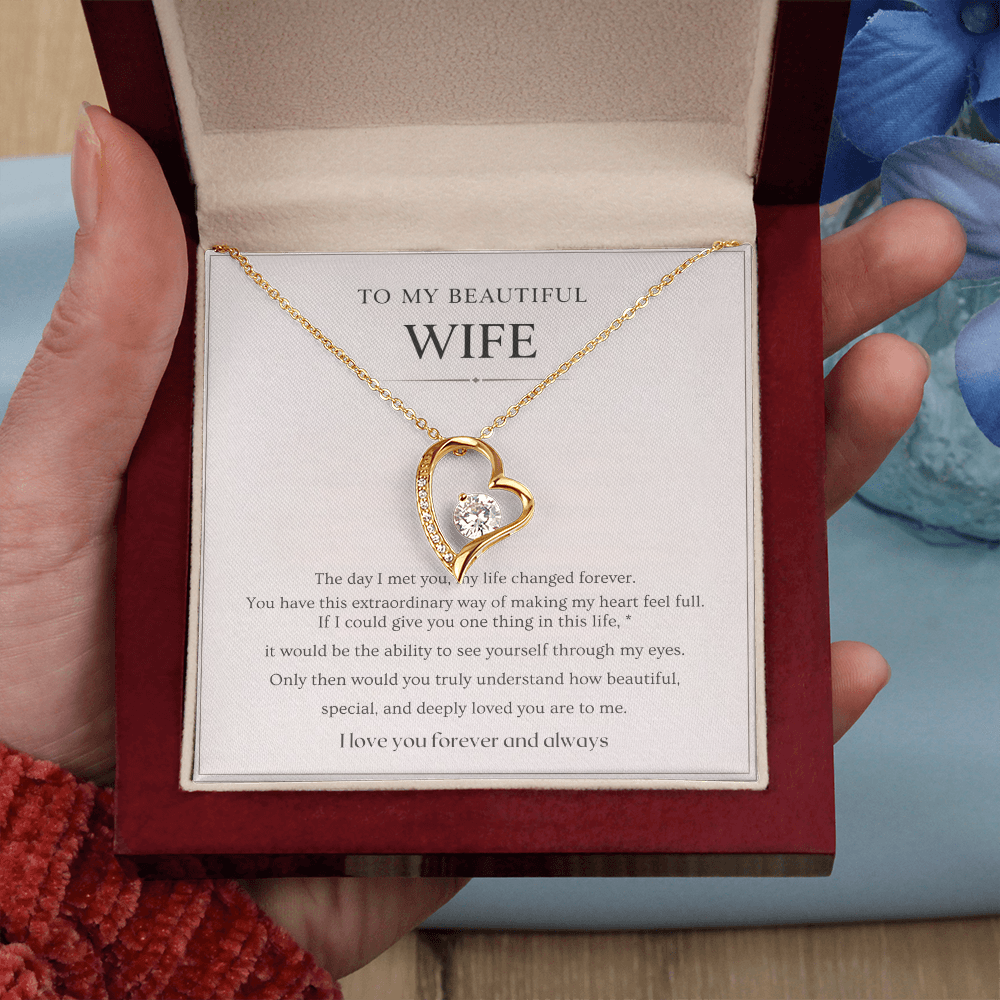 Gift for Wife Necklace with Message Card – To My Beautiful Wife Forever Love Necklace
