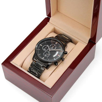 Graduation Gift for Son from Dad – Engraved Black Chronograph Watch – Class of 2026