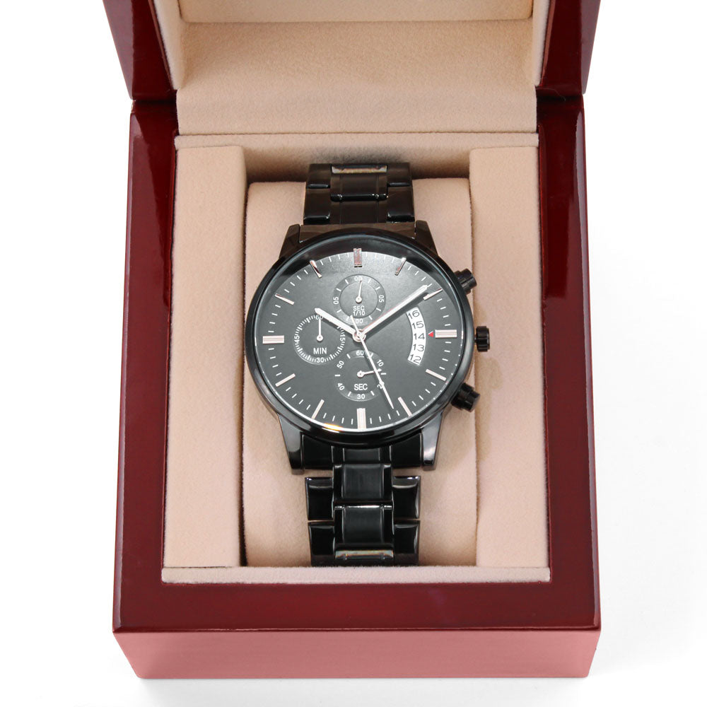 Graduation Gift for Son from Dad – Engraved Black Chronograph Watch – Class of 2026