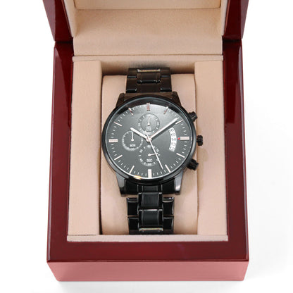 Graduation Gift for Son from Dad – Engraved Black Chronograph Watch – Class of 2026