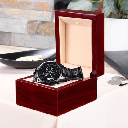 Graduation Gift for Son from Dad – Engraved Black Chronograph Watch – Class of 2026