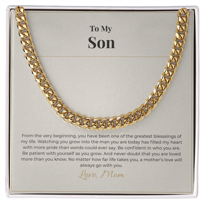 Gift for Son from Mom – Cuban Link Necklace – Meaningful Son Gift for Birthday, Graduation or Christmas