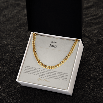 Gift for Son from Mom – Cuban Link Necklace – Meaningful Son Gift for Birthday, Graduation or Christmas