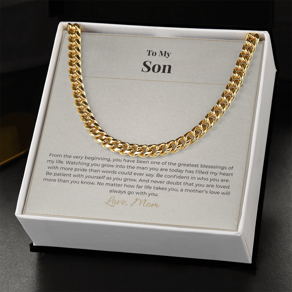 Gift for Son from Mom – Cuban Link Necklace – Meaningful Son Gift for Birthday, Graduation or Christmas