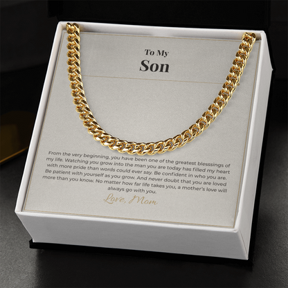 Gift for Son from Mom – Cuban Link Necklace – Meaningful Son Gift for Birthday, Graduation or Christmas