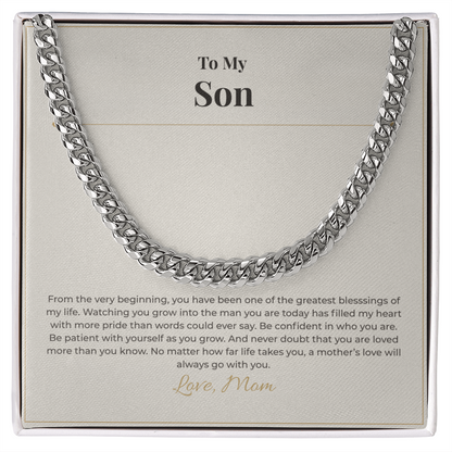 Gift for Son from Mom – Cuban Link Necklace – Meaningful Son Gift for Birthday, Graduation or Christmas