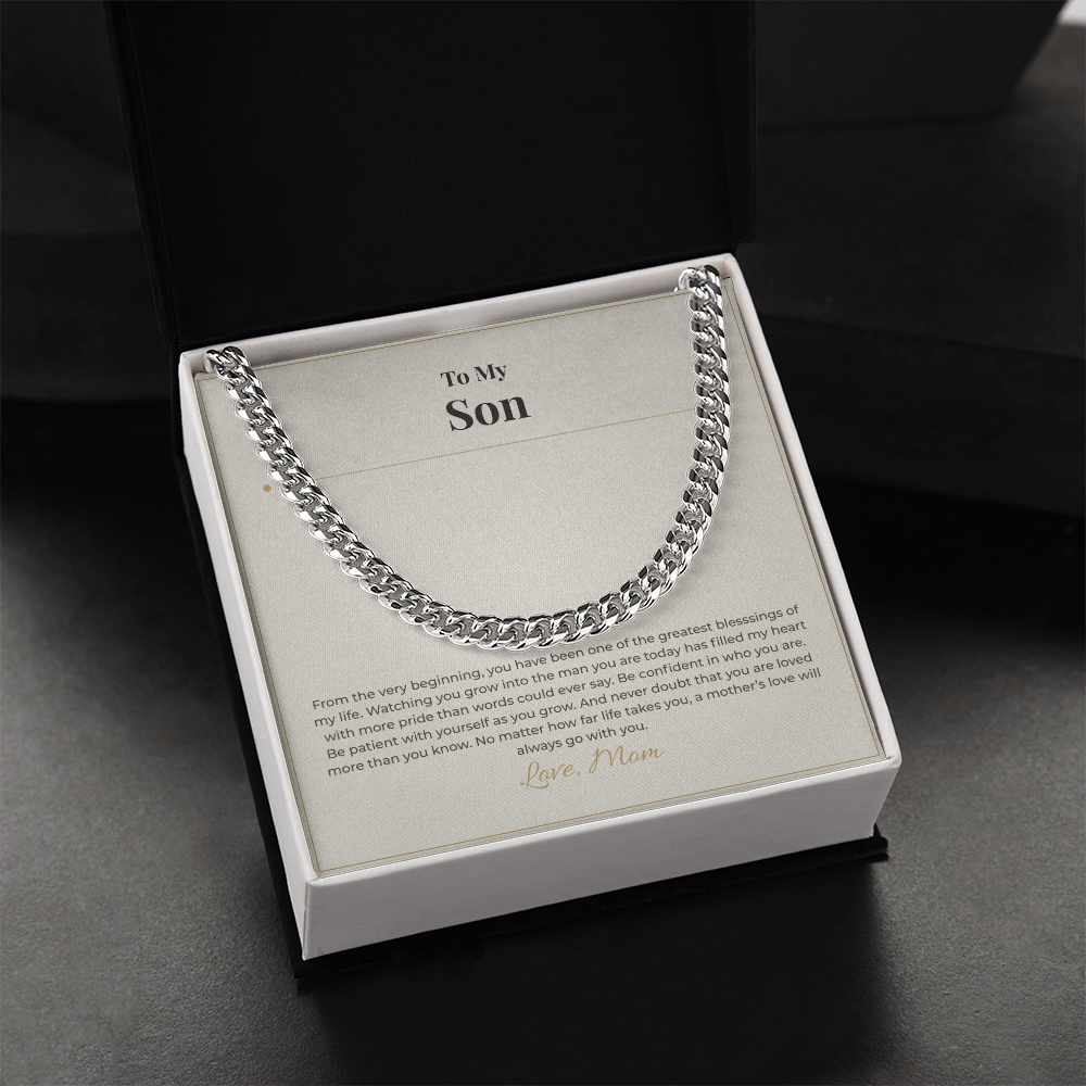 Gift for Son from Mom – Cuban Link Necklace – Meaningful Son Gift for Birthday, Graduation or Christmas