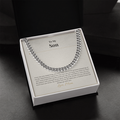 Gift for Son from Mom – Cuban Link Necklace – Meaningful Son Gift for Birthday, Graduation or Christmas