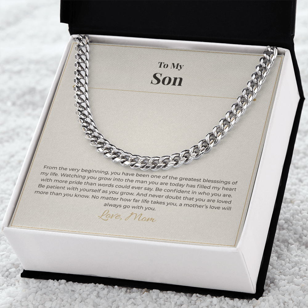 Gift for Son from Mom – Cuban Link Necklace – Meaningful Son Gift for Birthday, Graduation or Christmas