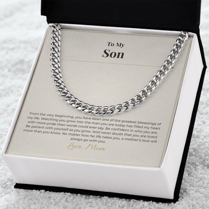 Gift for Son from Mom – Cuban Link Necklace – Meaningful Son Gift for Birthday, Graduation or Christmas