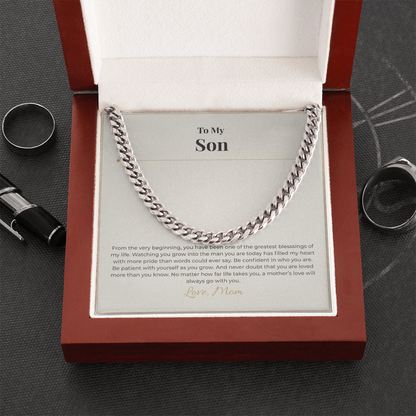 Gift for Son from Mom – Cuban Link Necklace – Meaningful Son Gift for Birthday, Graduation or Christmas