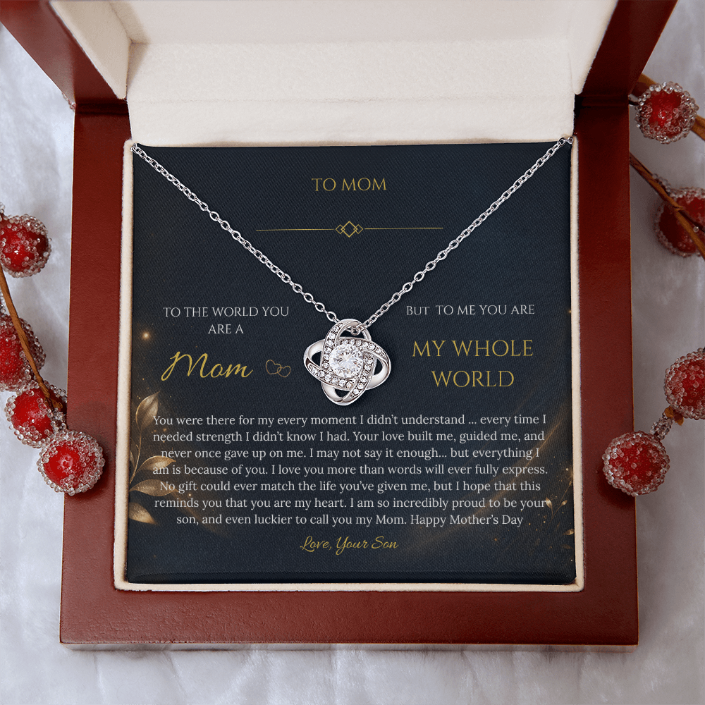 “To My Mom – My Whole World” Necklace Gift - From Son - Mother's Day Gift