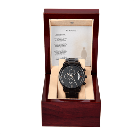 Graduation Gift for Son from Dad – Black Chronograph Watch – Class of 2026 Keepsake