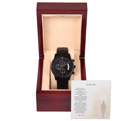 Graduation Gift for Son from Dad – Black Chronograph Watch – Class of 2026 Keepsake
