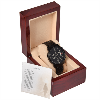 Graduation Gift for Son from Dad – Black Chronograph Watch – Class of 2026 Keepsake