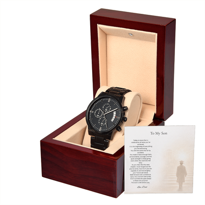 Graduation Gift for Son from Dad – Black Chronograph Watch – Class of 2026 Keepsake