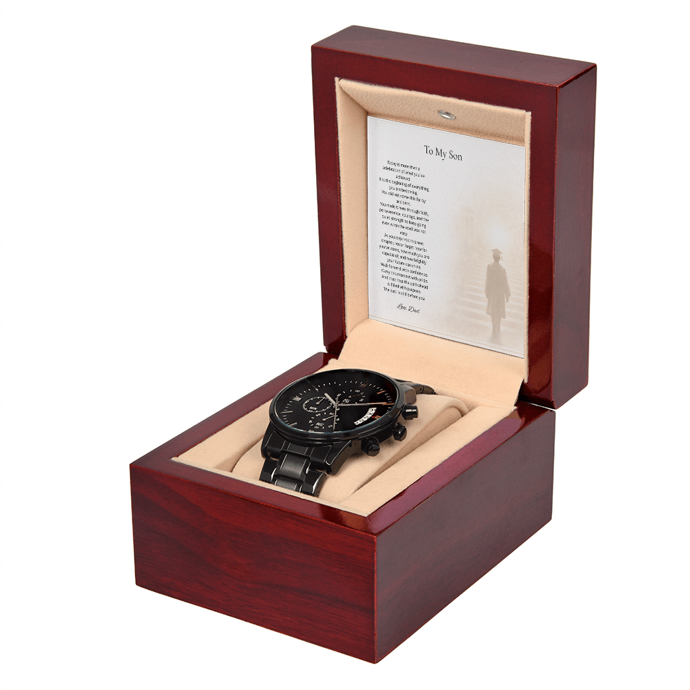 Graduation Gift for Son from Dad – Black Chronograph Watch – Class of 2026 Keepsake
