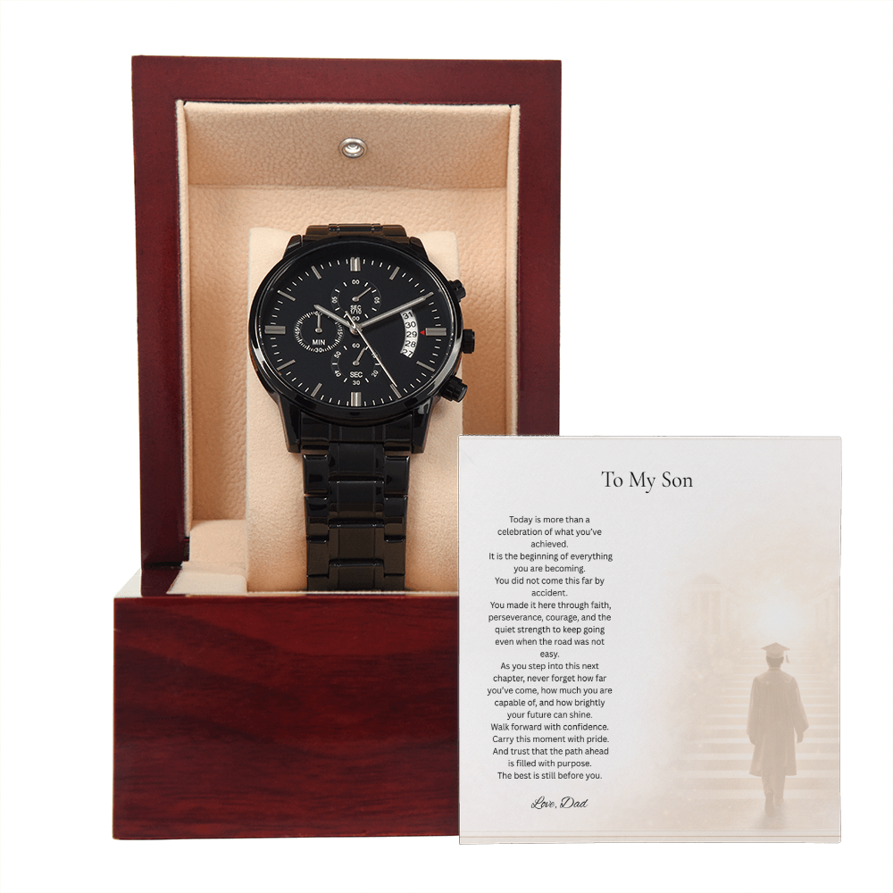 Graduation Gift for Son from Dad – Black Chronograph Watch – Class of 2026 Keepsake