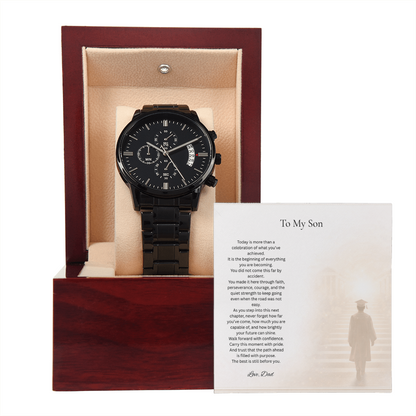 Graduation Gift for Son from Dad – Black Chronograph Watch – Class of 2026 Keepsake