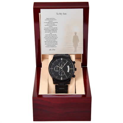 Graduation Gift for Son from Dad – Black Chronograph Watch – Class of 2026 Keepsake