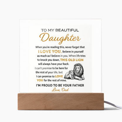 “To My Beautiful Daughter – Lion & Cub Acrylic Plaque – Heartfelt Father to Daughter Gift – Inspirational Love Message Keepsake”