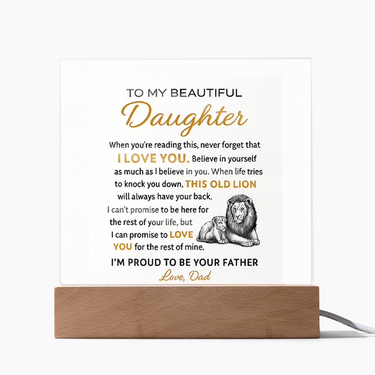 “To My Beautiful Daughter – Lion & Cub Acrylic Plaque – Heartfelt Father to Daughter Gift – Inspirational Love Message Keepsake”