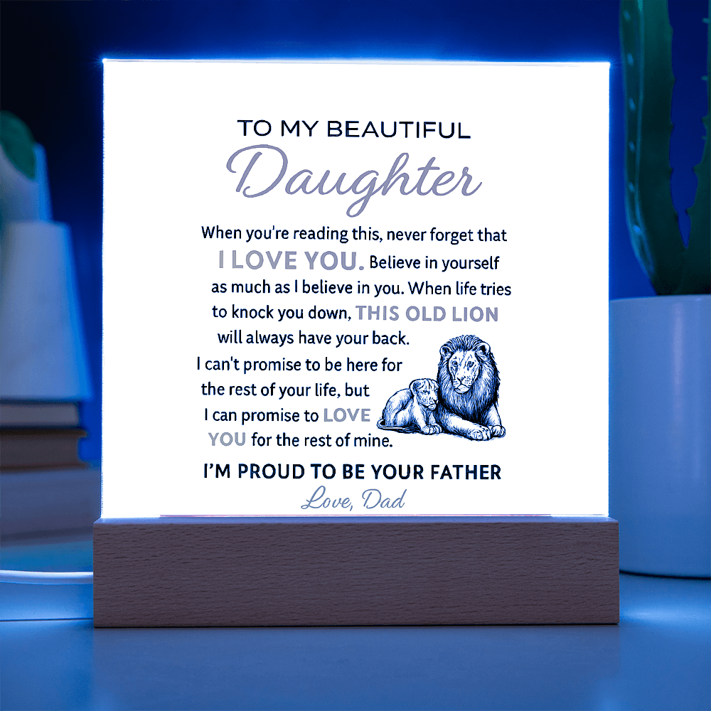 “To My Beautiful Daughter – Lion & Cub Acrylic Plaque – Heartfelt Father to Daughter Gift – Inspirational Love Message Keepsake”