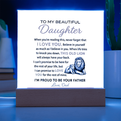“To My Beautiful Daughter – Lion & Cub Acrylic Plaque – Heartfelt Father to Daughter Gift – Inspirational Love Message Keepsake”