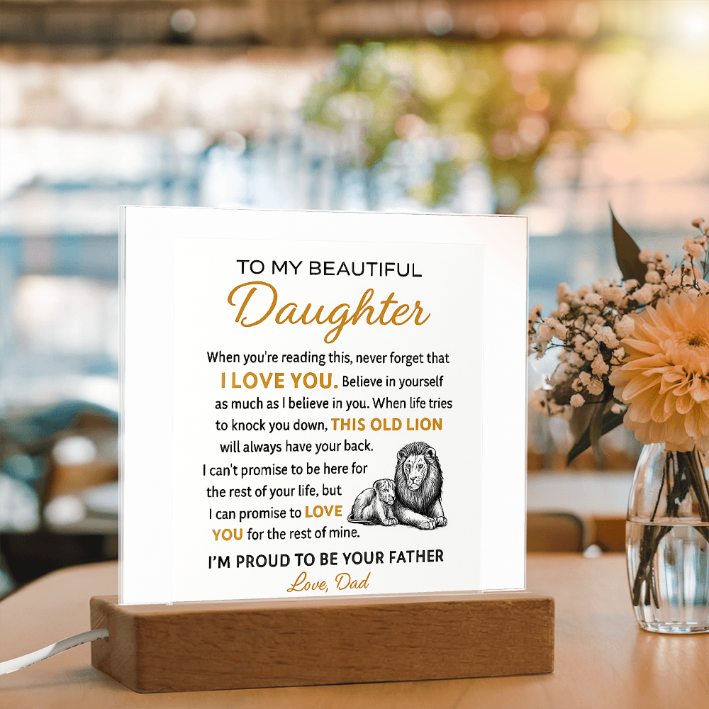 “To My Beautiful Daughter – Lion & Cub Acrylic Plaque – Heartfelt Father to Daughter Gift – Inspirational Love Message Keepsake”