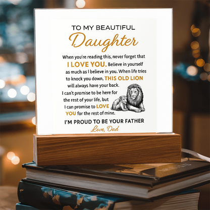 “To My Beautiful Daughter – Lion & Cub Acrylic Plaque – Heartfelt Father to Daughter Gift – Inspirational Love Message Keepsake”