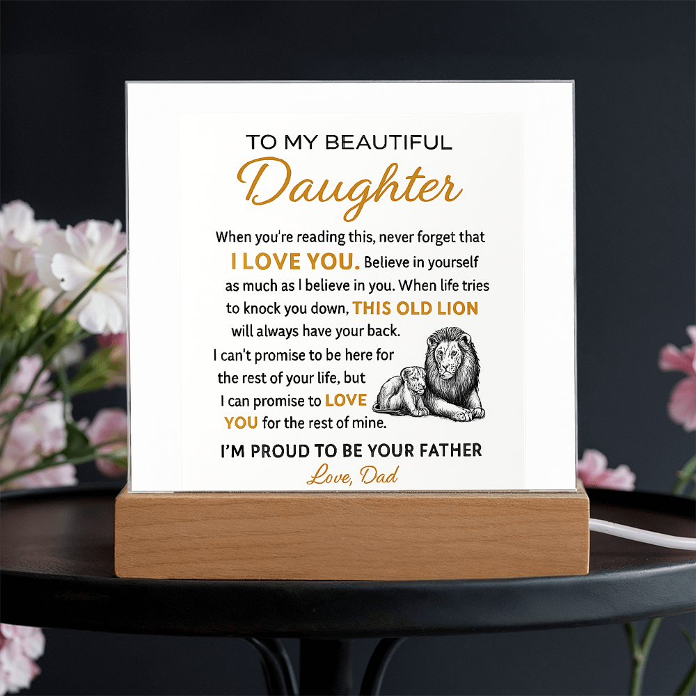 “To My Beautiful Daughter – Lion & Cub Acrylic Plaque – Heartfelt Father to Daughter Gift – Inspirational Love Message Keepsake”